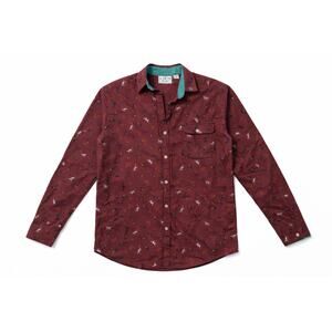 Vintage Style Dogs Horses Hunting Burgundy Button Down Shirt Kyoto Kasuals
